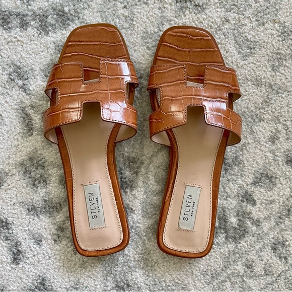 Steven New York Harlien Croc Embossed Slide Sandals - Picture 1 of 3